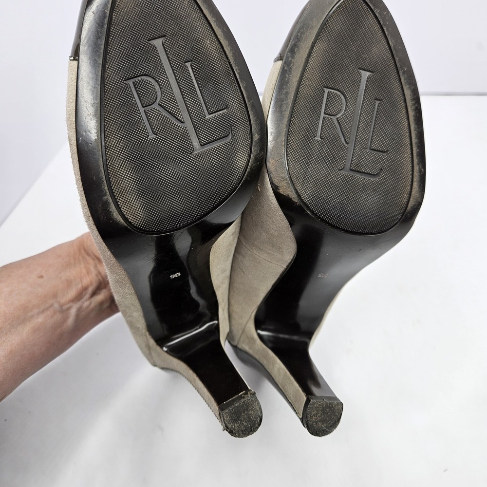 Lauren Ralph Lauren Beige Suede Heels Leather Upper Size 9B Heel 4" - Picture 8 of 9